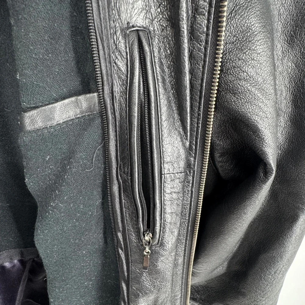 VTG Frequency Outerwear Mens Black L Genuine Leather Zip Up Jacket Coat Style